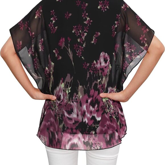 Women's Loose Flouncing Flutter Sleeve Double-Layered Shirt Chiffon Elegant Dres - Picture 3 of 5